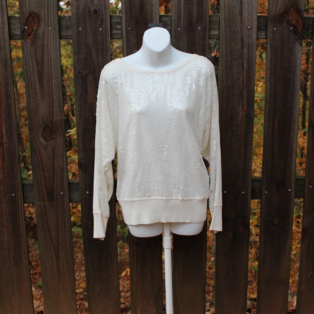 Joseph A Women's Sequin Overlay Long Sleeve Sweater, Size Small, White, NWT - Picture 3 of 8